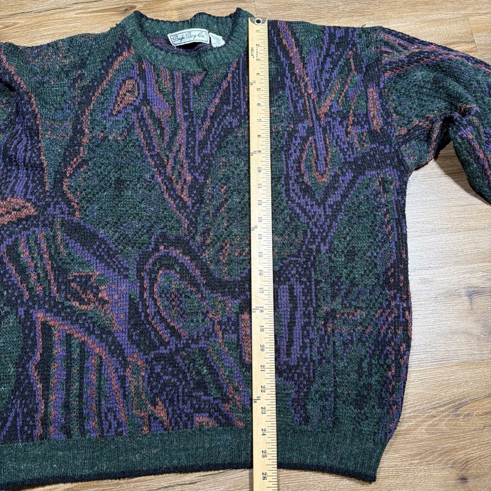 Vintage Bugle Boy Sweater Abstract Paisley Green Purple Print Streetwear Mens XL - Picture 9 of 10